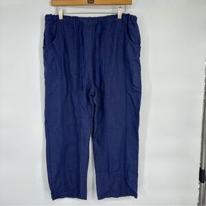 NEW Kaktus Blue Linen Cotton Blend Wide Leg Cropped Pants Large